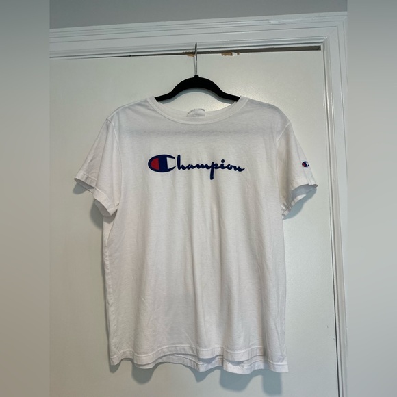 Champion 90s Mens XL White Felt Logo Applique Short Sleeve Casual Grunge. - Picture 1 of 13